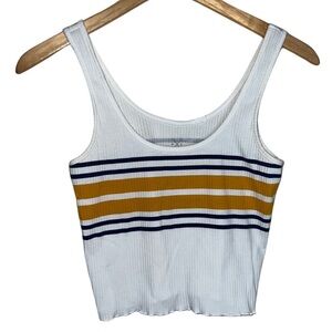 PacSun Cropped Ribbed Scoop Neck Stripe Tank Top White Yellow Blue Small